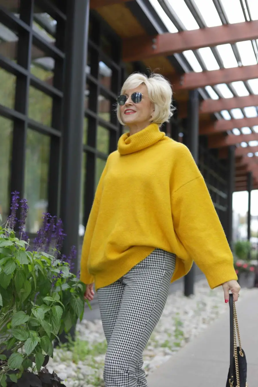 Oversized Turtle Neck Sweater With Checkered Pants