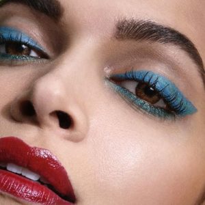 blue eyeshadow and Maroon lips