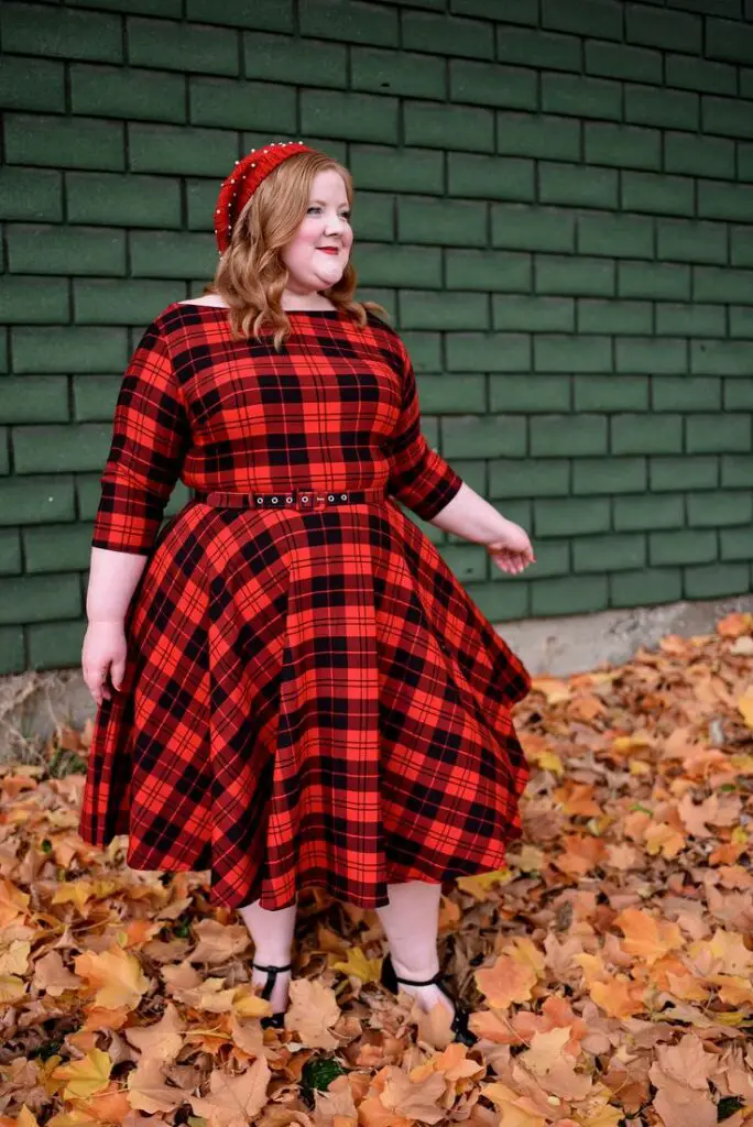 Red And Black Plus Size Plaid Christmas Dress