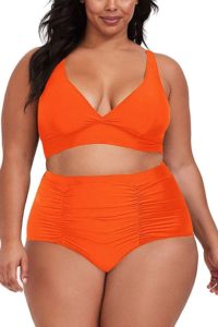 Swimsuits with V-neck and ruched at the bottom