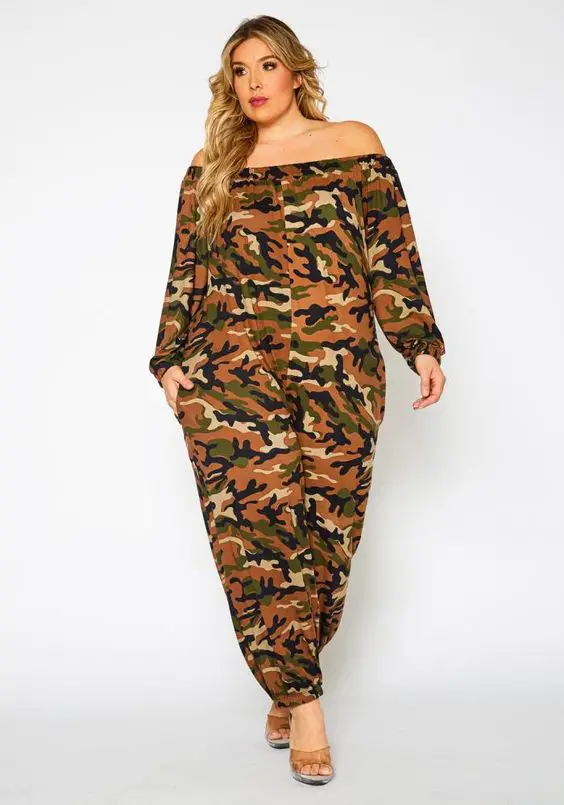 Camouflaged Jogger Pants With Off Shoulder Top