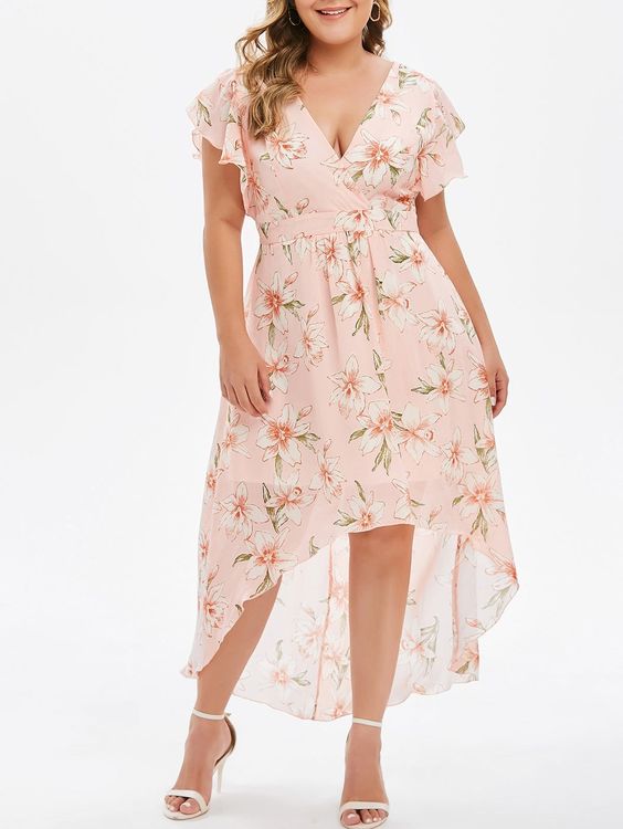 Floral Asymmetric Plus Size Maxi Dress