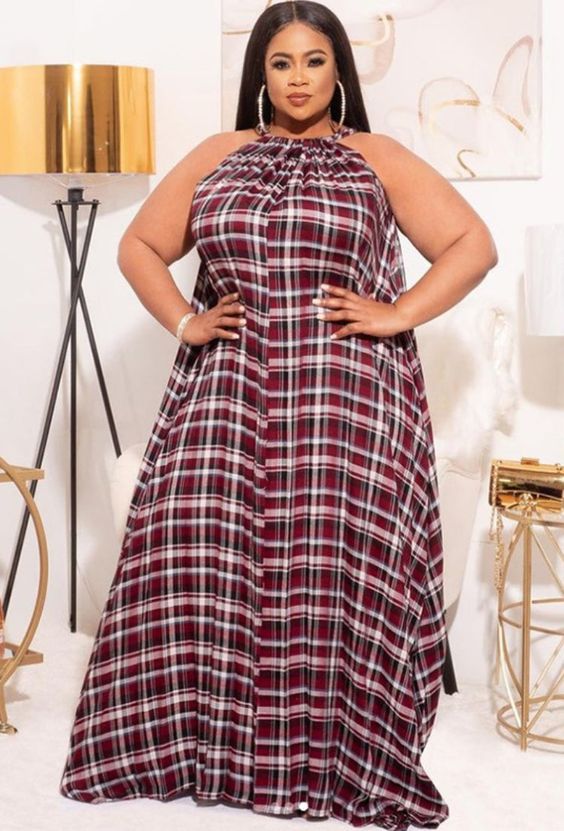 Checkered Plus Size Long Maxi Dress