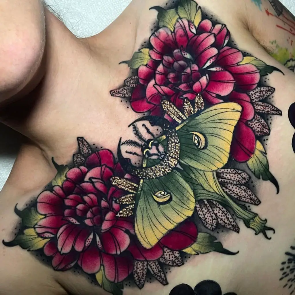 Colorful Floral Chest Tattoo