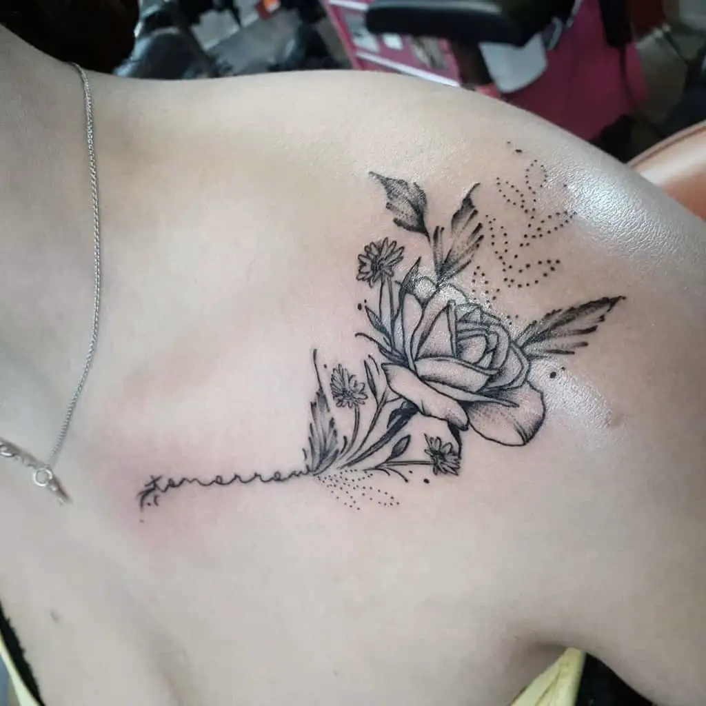 Delicate Rose Tattoo On Shoulder 