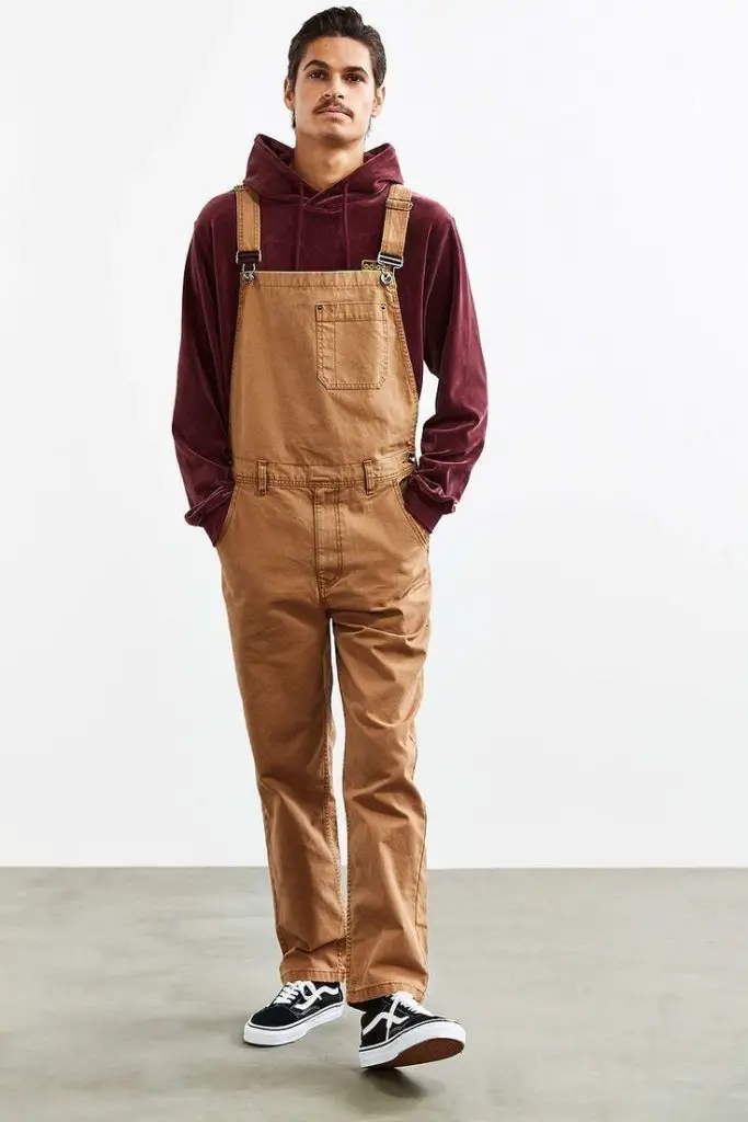 Khaki Overalls With Solid Hoodie 