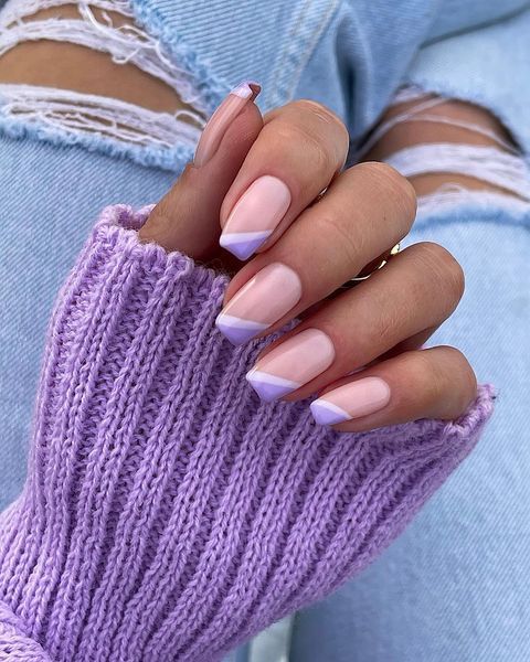 Light Pink And Purple Squoval Nails 