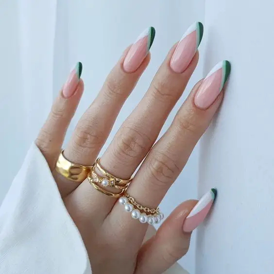 Long Oval Nails With Contrasting Two Tone Tips