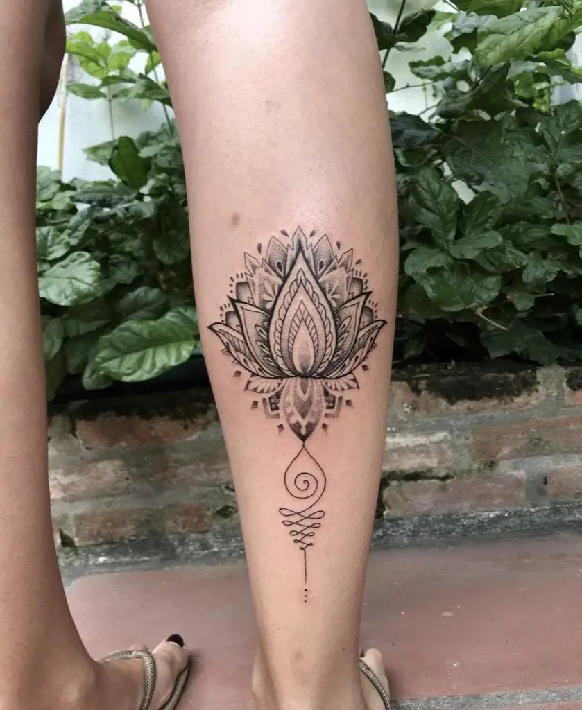 Lotus Mandala Leg Tattoo
