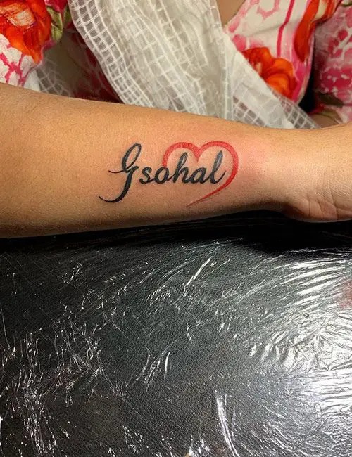 Name And Red Heart Tattoo