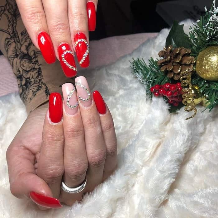 Red And Pink Long Squoval Nails 