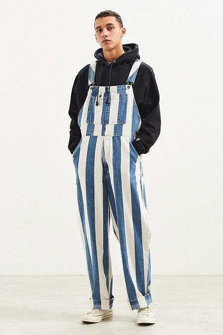 Striped Denim Overalls With Black Hoodie 