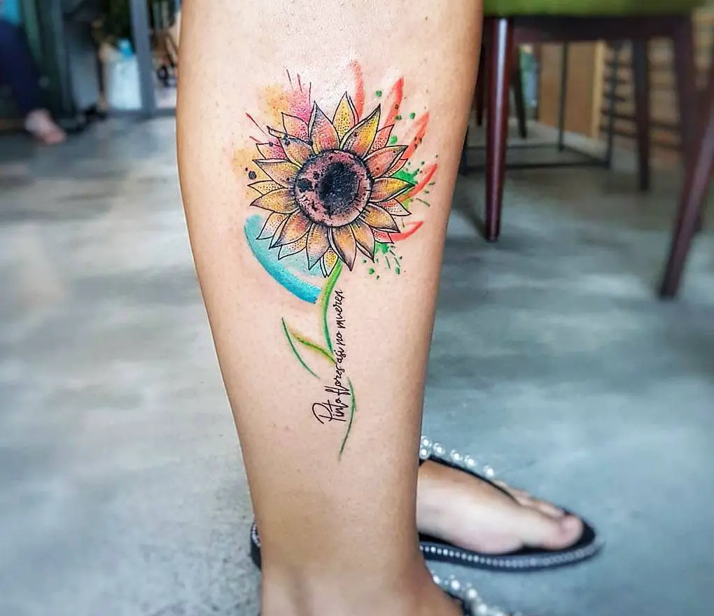 Watercolor Leg Tattoo