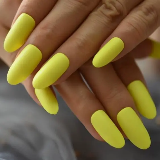 Yellow Long Oval Nails 