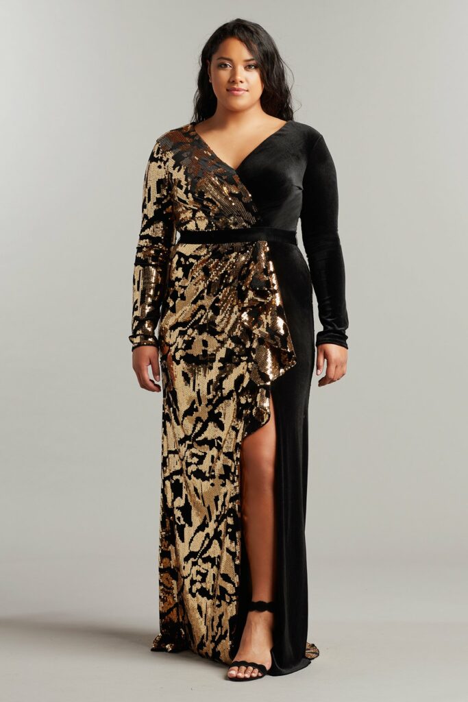 Black And Gold Plus Size Velvet Dress