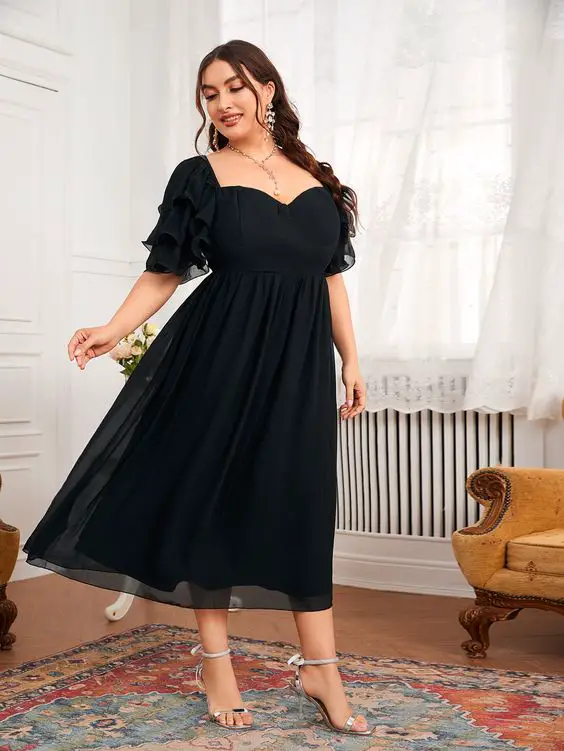 Black Plus Size A-Line Midlength Dress