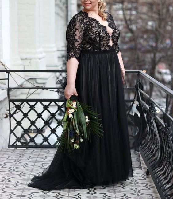 Black Plus Size Lacey Wedding Dress