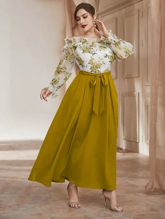 Long A-Line Skirt With Floral Top