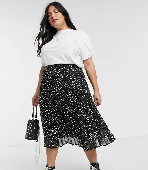 Pleated Midi Skirt With Solid T-Shirt