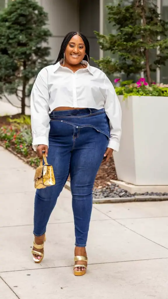 Plus Size Dark Jeans With Cropped Top