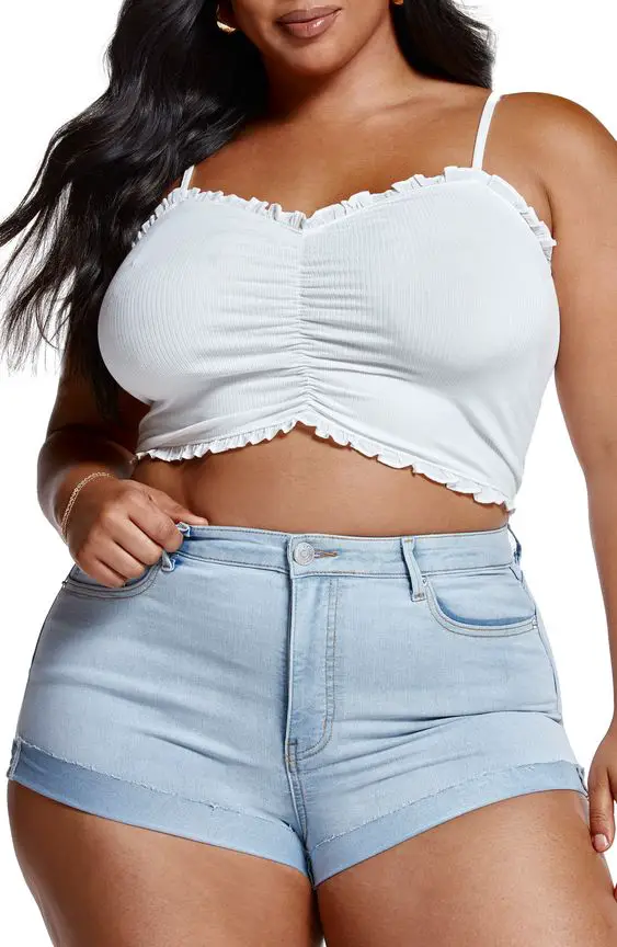 Plus Size Denim Shorts And Crop Top