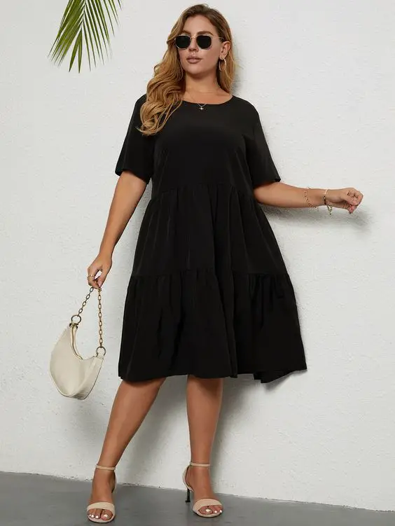 Plus Size Knee Length Tiered Dress