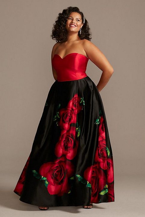 Red And Black Plus Size Dress With Sweetheart Neckline