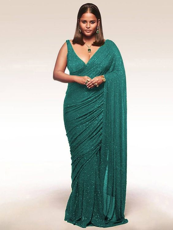 Sequined Saree With Plus Size Blouse