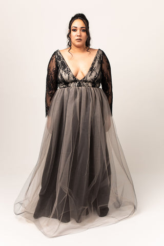 Black And Beige Plus Size Wedding Gown