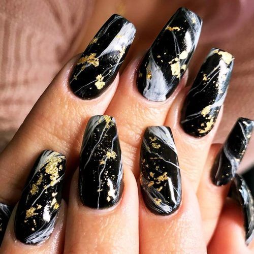 Black Marble Nails With Foil 