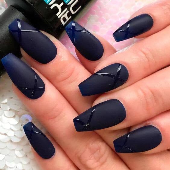 Blue Black Matte Nails 