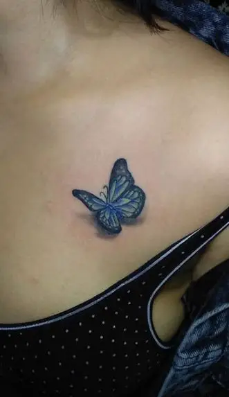 Blue Butterfly 3D Chest Tattoo
