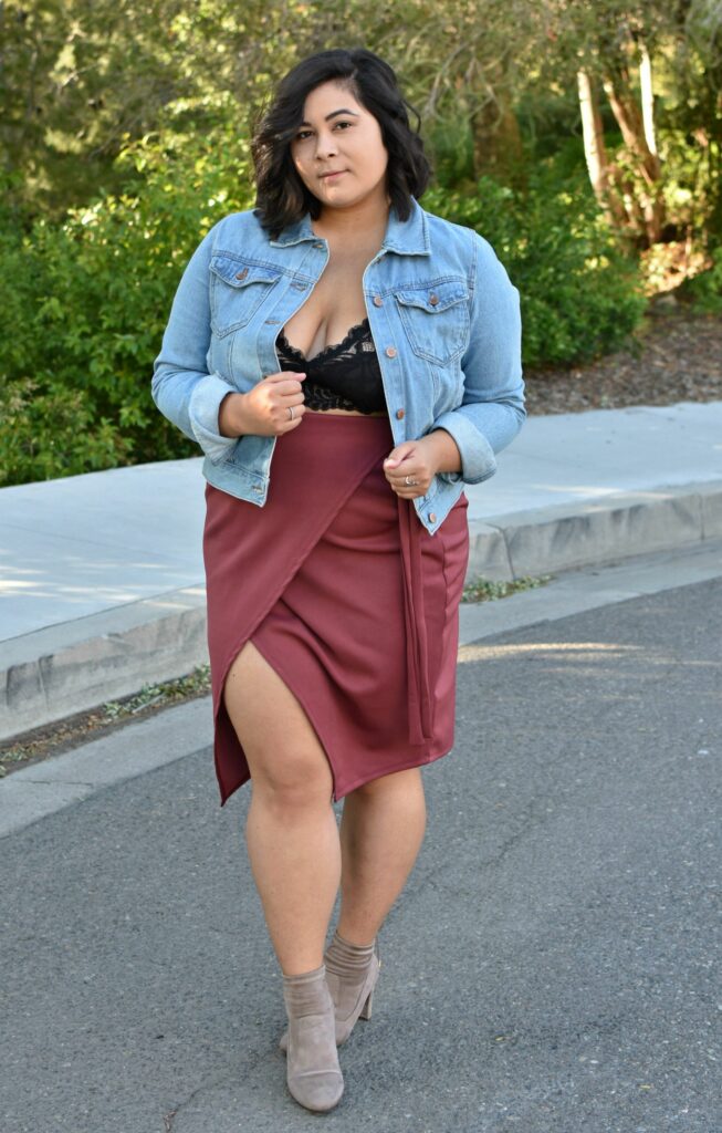 Bralette With Denim Jacket And Skirt