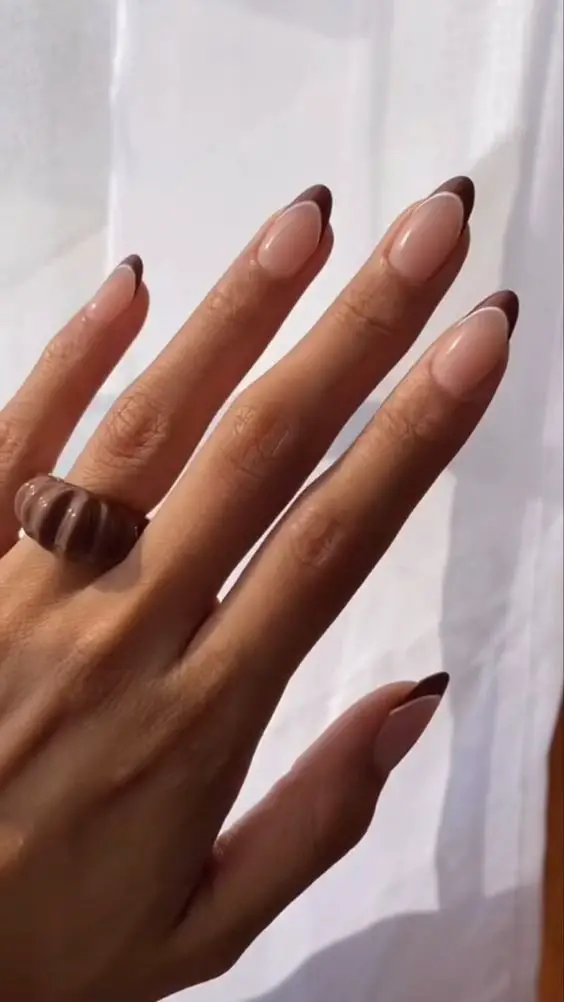 Brown French Tips On Clear Nails 