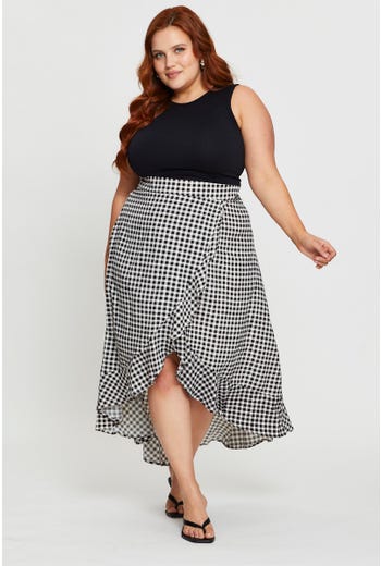 Checkered High Waisted Wrap Skirt With Solid Top