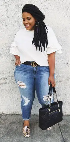 Classic White T-Shirt With Distressed Jeans