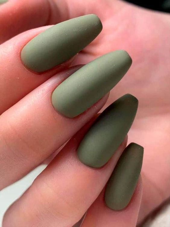 Classy Green Matte Nails 
