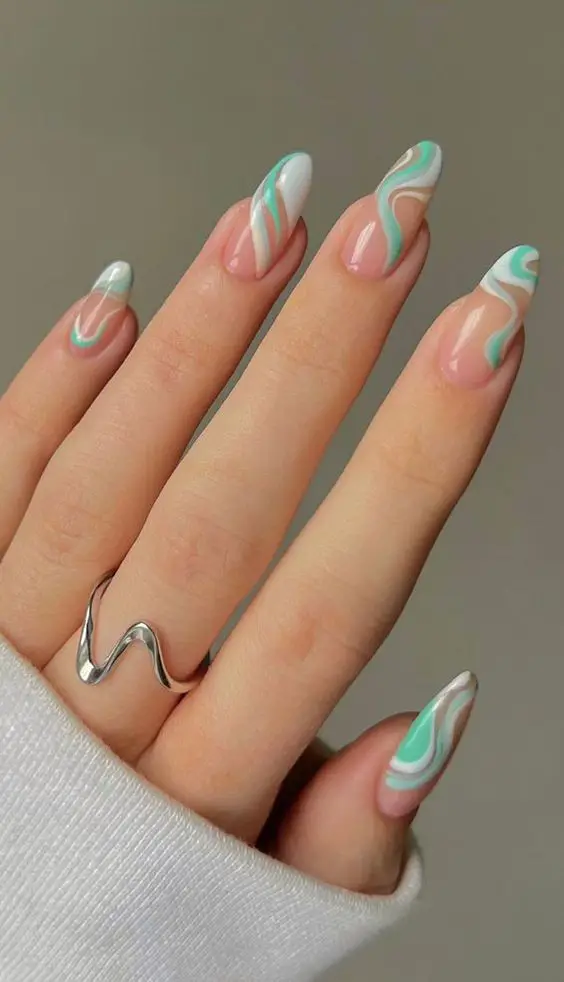 Clear Nails With Abstract Nail Art 