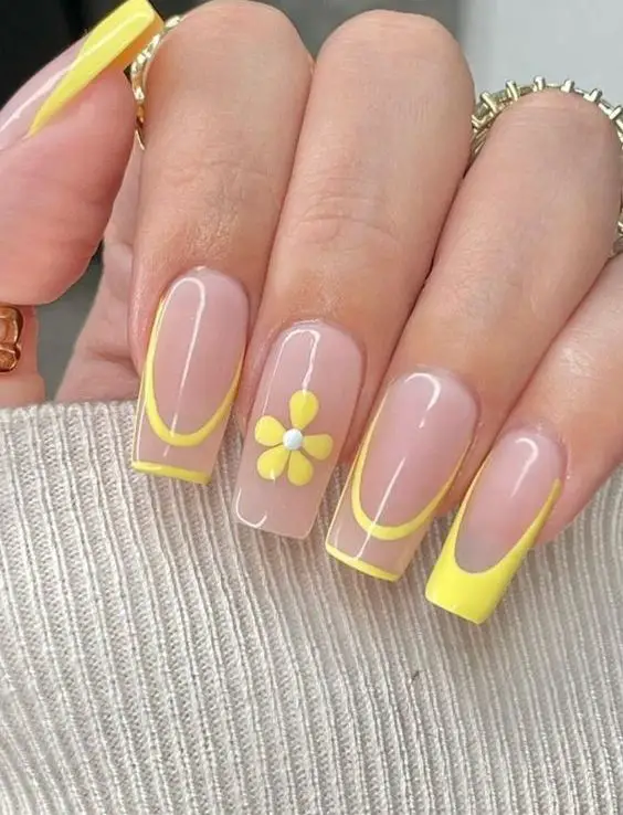 Clear Nails With Yellow Flowers 