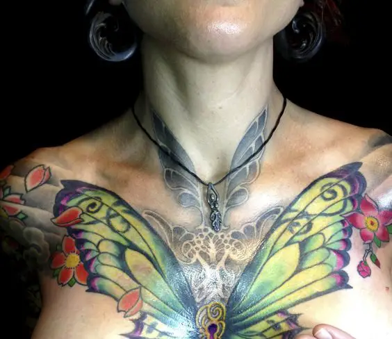 Colorful Upper Chest Tattoo