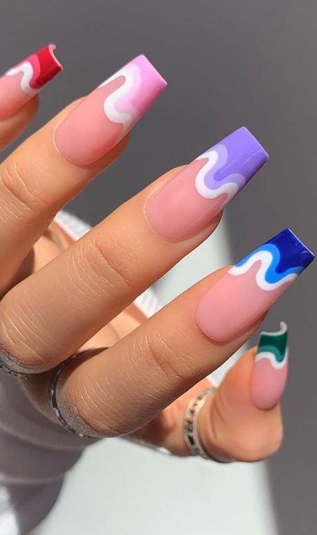 Colorful Wave French Tips