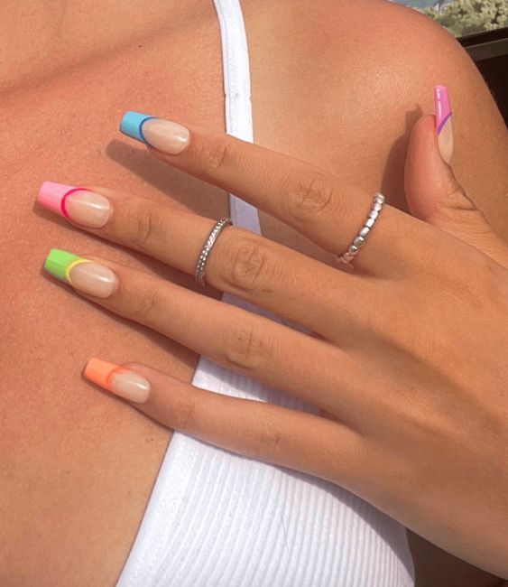 Colorful French Tips For Square Nails 