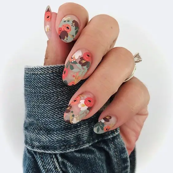 Cute Flowers On Clear Matte Nails 
