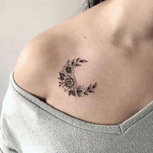Cute Moon Chest Tattoo 
