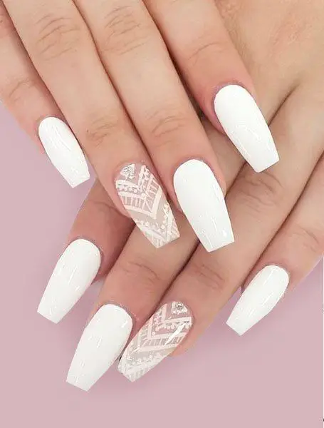 Elegant Lacey Coffin Nails 
