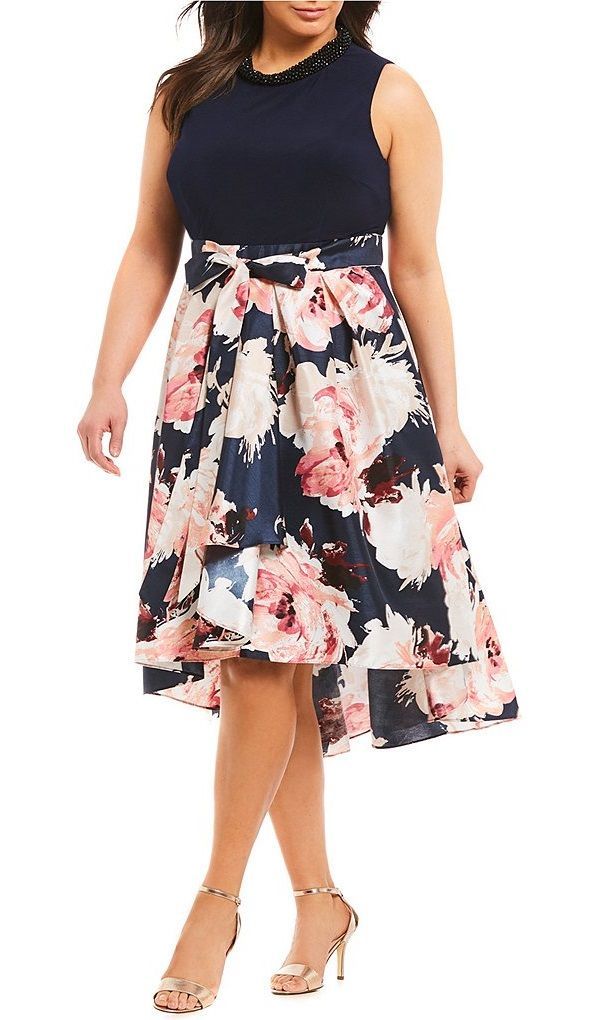 Floral Knee Length Plus Size Dress