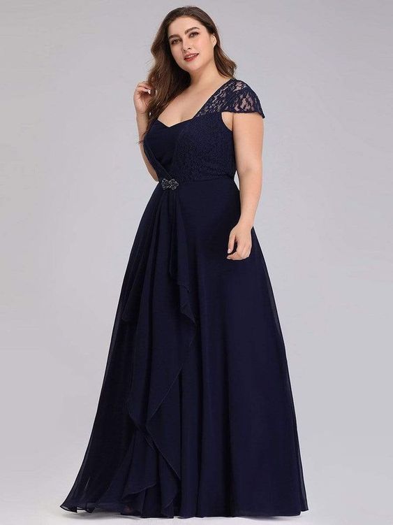 Floral lace Cap Sleeve Plus Size Dress