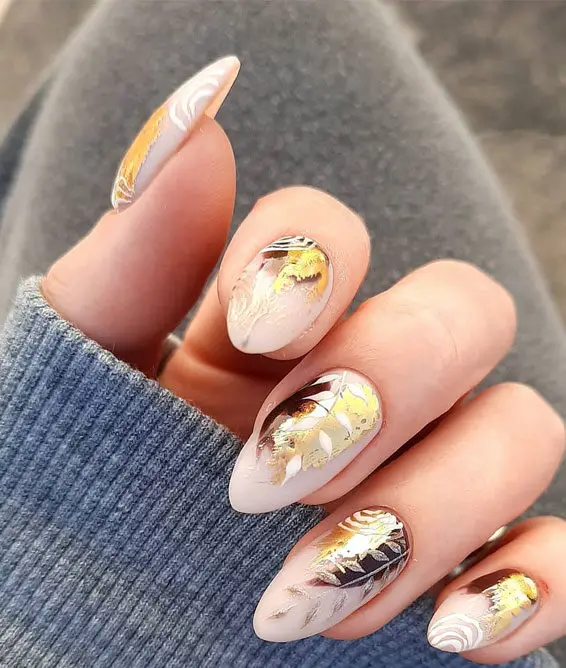 Gold Leaf Foil Over Gold Nails 