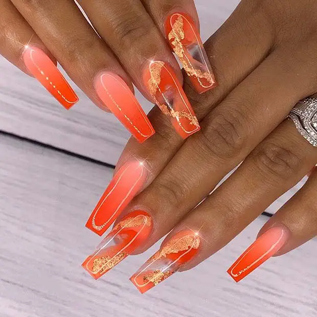 Gradient Orange Nails 