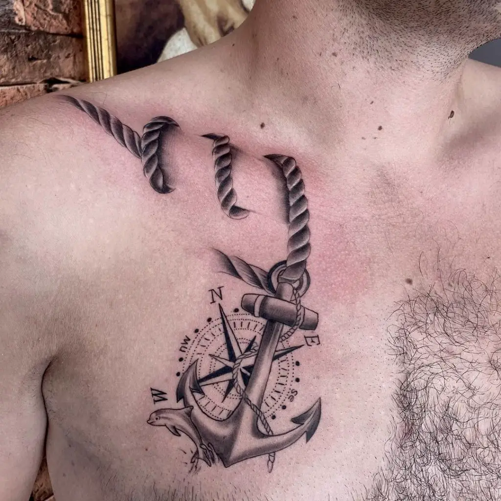 Half Chest Anchor Tattoo